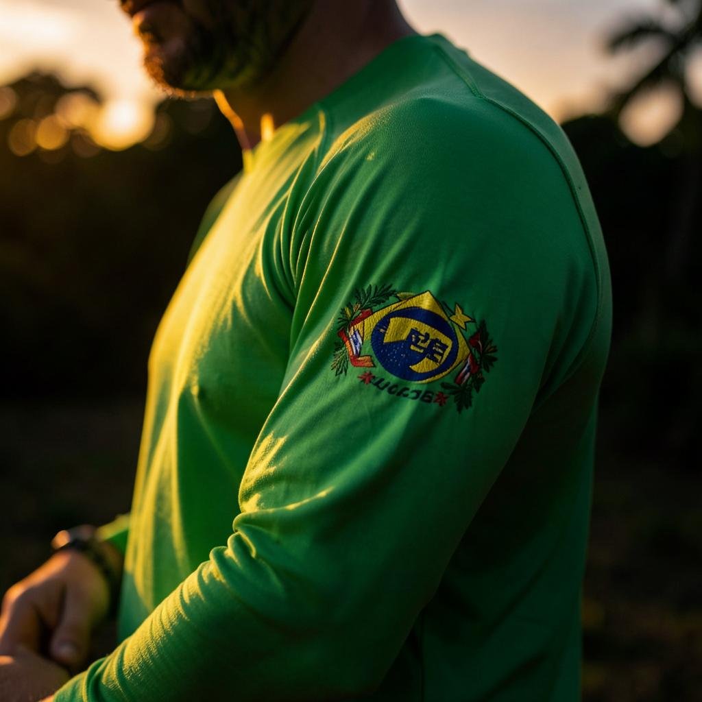 Camisa Sou Patriota vestida, detalhe da manga
